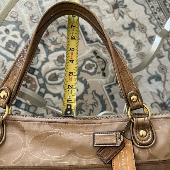 Coach Glam Tote Khaki Metallic Gold Signature C Fabric Bronze Leather Trim - Picture 15 of 16
